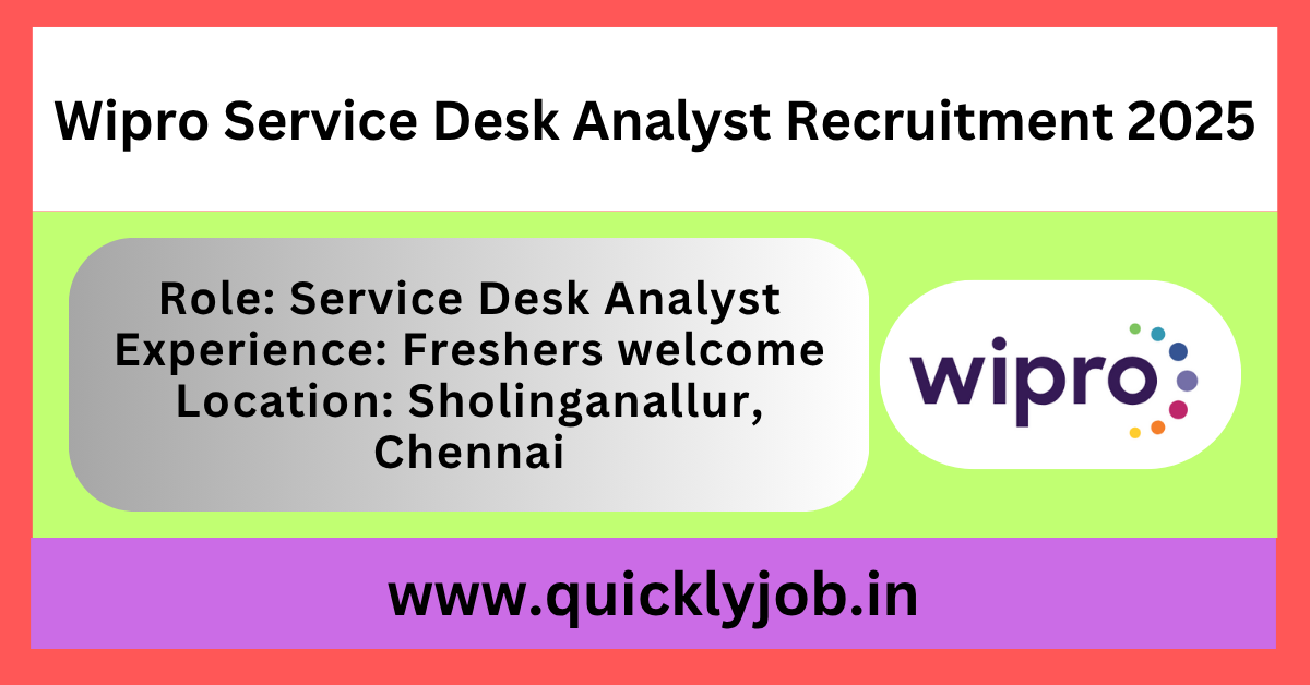 Wipro Service Desk Analyst recruitment 2025 for freshers!